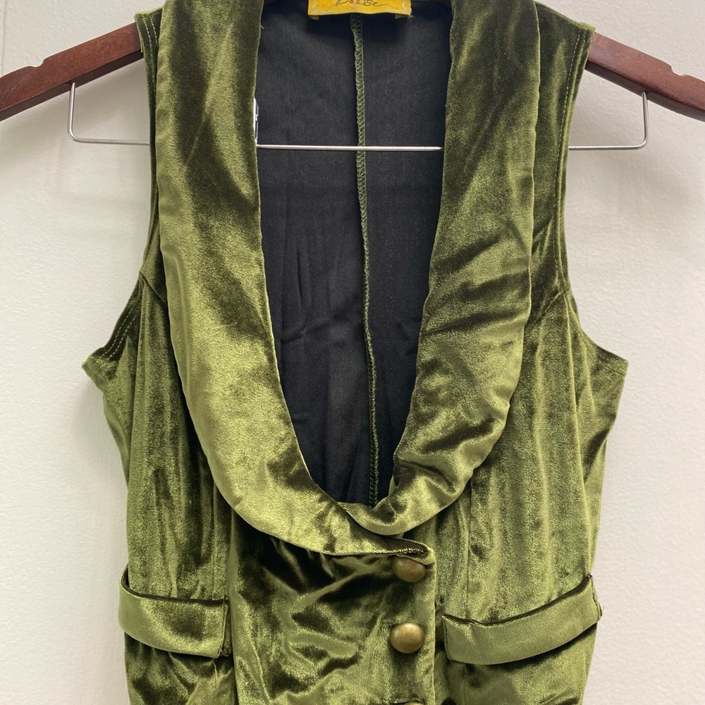 Do & Be Olive Green Velvet Scoop Neck Double Breasted Vest